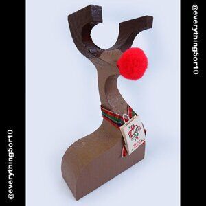 Vtg MCM Style Painted Wooden Reindeer Rudolph Christmas Wood Figurine Handmade